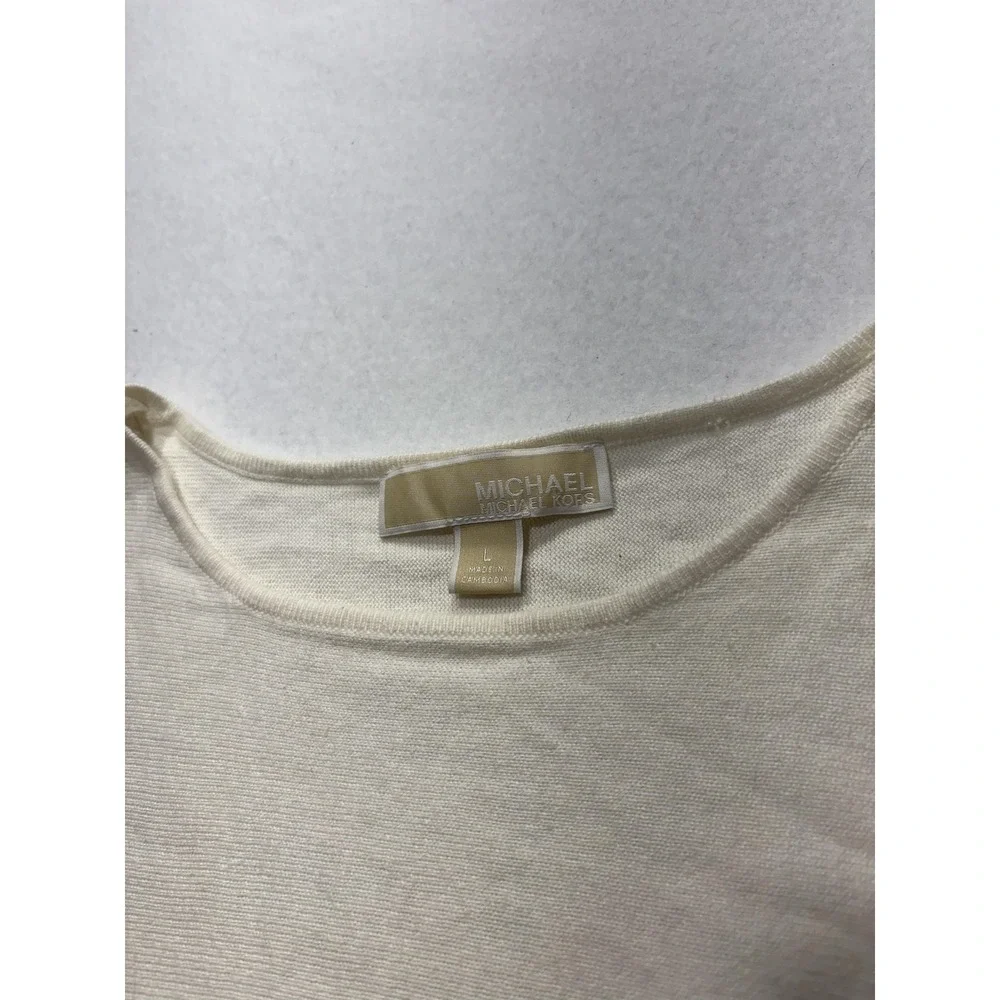 Michael Kors Sweater Womens Large White Lightweight Knit High Low Hem Pullover